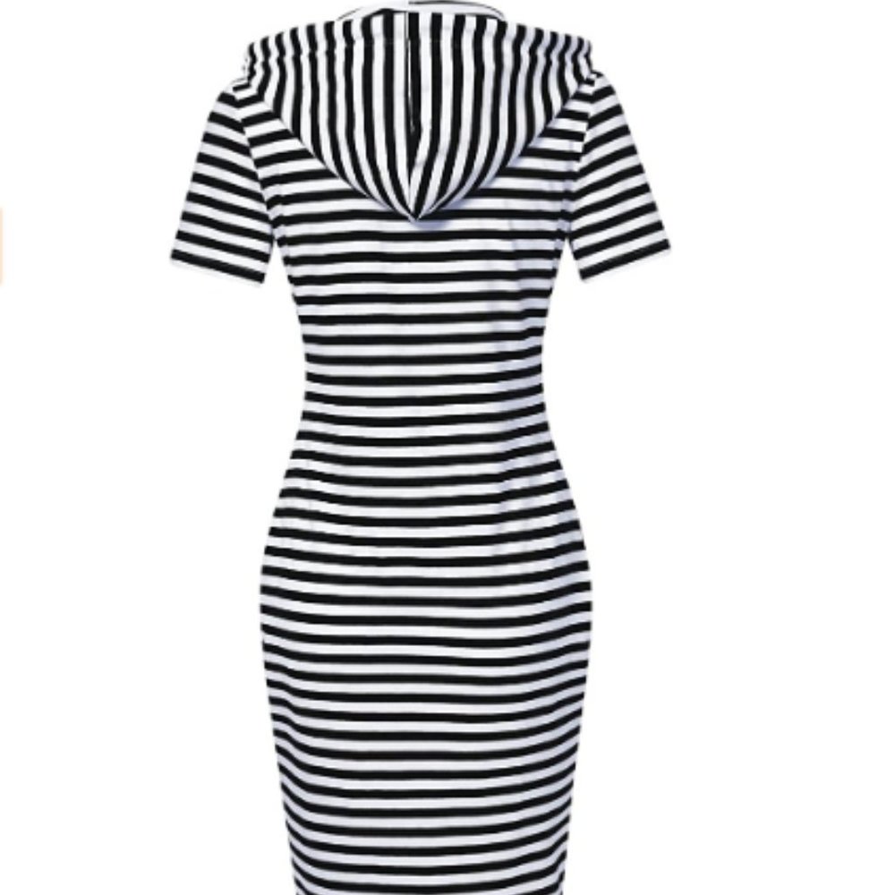 Women Stripe Pocket Knee Length Casual Pullover - Picture 3 of 6